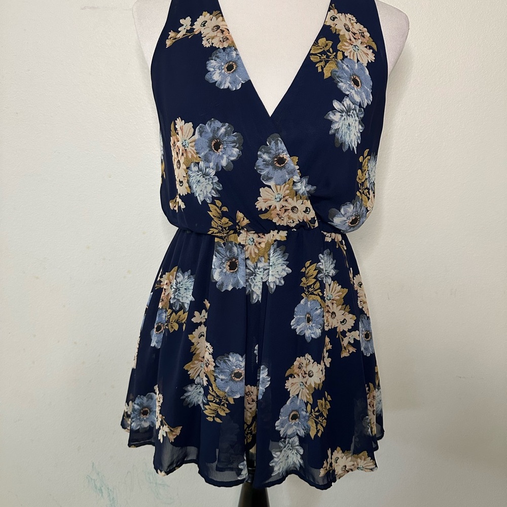 Final Touch Navy and Light Blue Floral Romper
